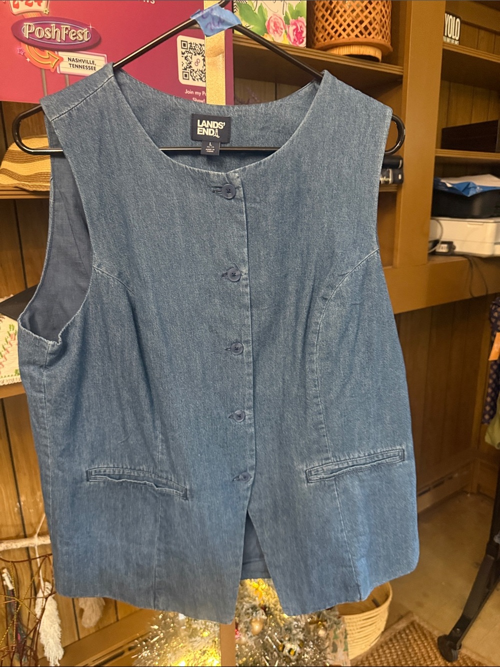 Lands' End Women's Denim Blue Button-Front Vest